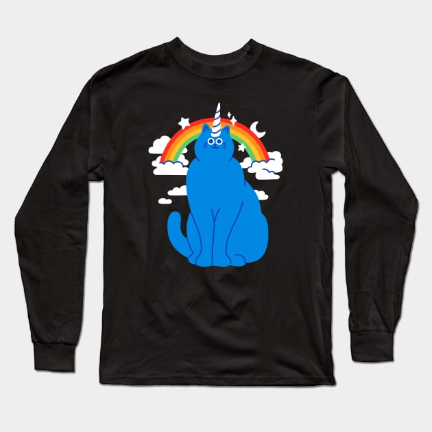 Blue Unicorn Cat Long Sleeve T-Shirt by obinsun